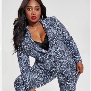 Nina Parker Trendy Plus Size Printed Blazer Blaze Halogen Blue Snake Print